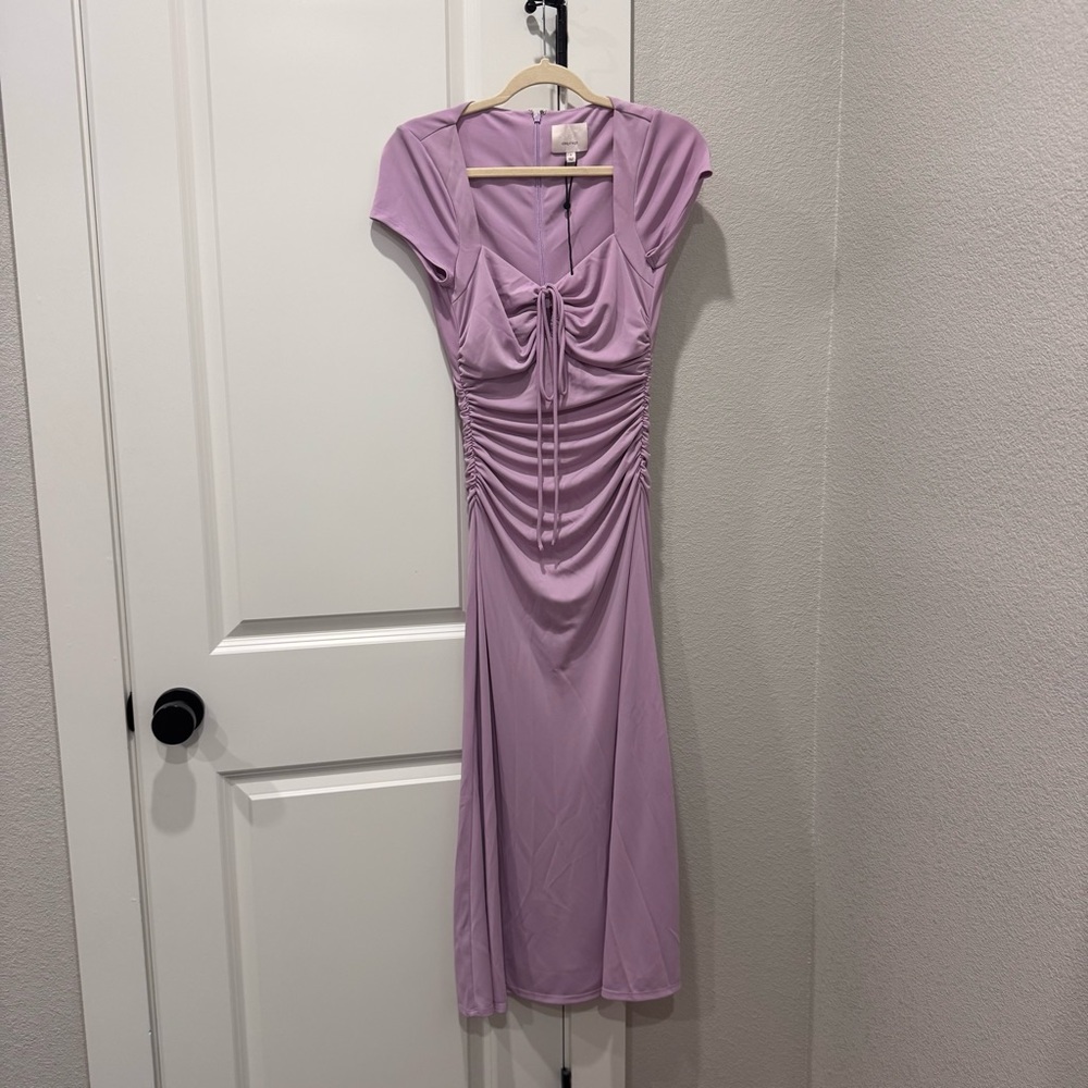 NWOT Cinq A Sept Janis Pale Iris Ruched Midi Dress Sz 4 - Picture 5 of 8